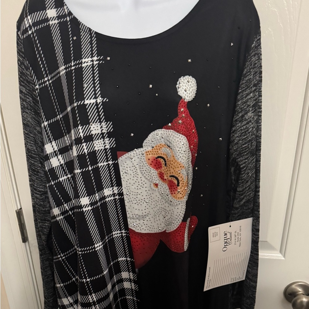 Onque Casual Woman's Graphic Sequined Bling Dress Peeking Santa Teacher Plus 2X
